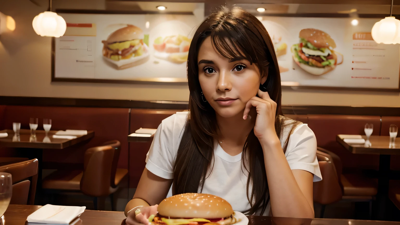 una Mc donald, gente comiendo, mucha gente dentro del restaurante, Canon, highres, 16k, 8k, award winning, high quality, super detail