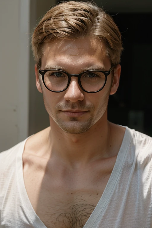 German man with short blond hair wearing glasses