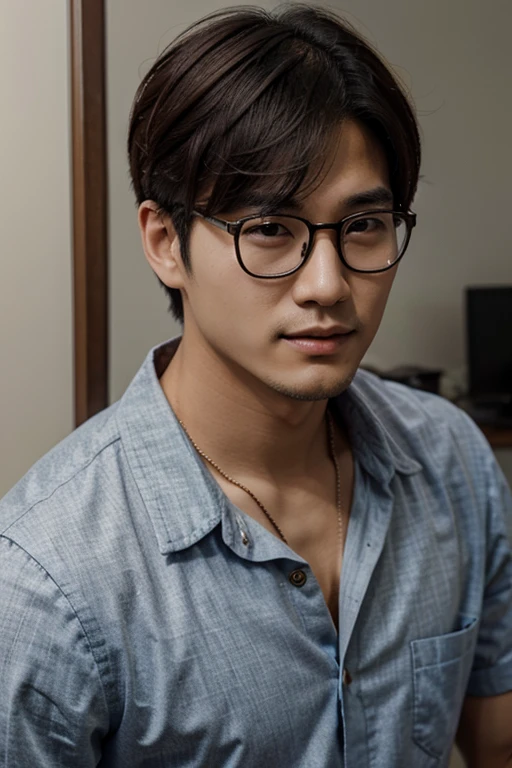 very handsome short hair korean man wearing glasses