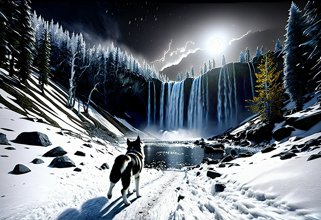 night Husky Malamute howling masterpiece epic path deep equirectangular snow mountain glacier weather snowflakes waterfall forest moon luminescence volumetric lightning contrast global lighting saturate ultra_high resolution meticulously intricate analog pro-photo-realistic ultra_ultra de alta qualidade_high detail ideal accurate cgi vfx sfx reflex 3dcg max color code extreme enhanced octane_renderizado UHD NVIDIA_RTX_RENDERING RADIUS_RASTREANDO DLSS_3 efeitos_CINEMATIC XT3 K 32K 16K HDR irrealengine5 romm rgb pbr 3dcg fxaa blu-ray fkaa txaa rtx ssao aprimorado ultra_Nitidez