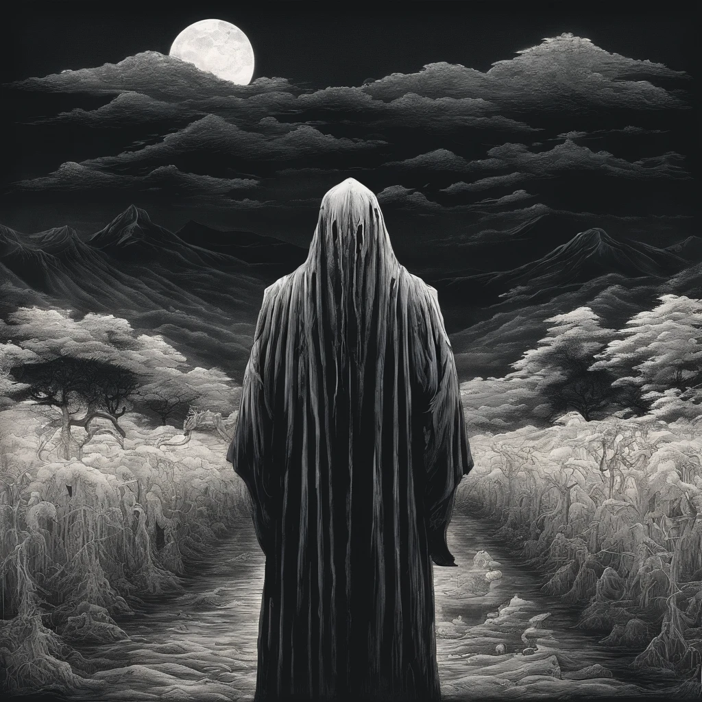 Japanese Yokai、Countless pale hands、Field at night、pat your cheek、fear
