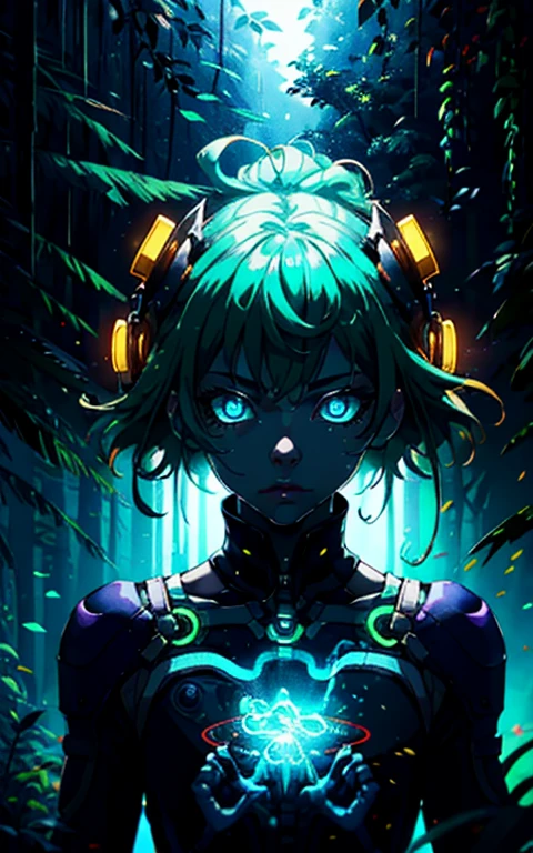 portrait | wide angle shot of eyes off to one side of frame, lucid dream-like woman, looking off in distance ::8 style | daydreampunk with glowing skin and eyes, styled in headdress, beautiful, she is dripping in neon lights, very colorful blue, green, purple, bioluminescent, glowing ::8 background | forest, vivid neon wonderland, particles, blue, green, purple ::7 parameters | rule of thirds, golden ratio, assymetric composition, hyper- maximalist, octane render, photorealism, cinematic realism, unreal engine, 8k