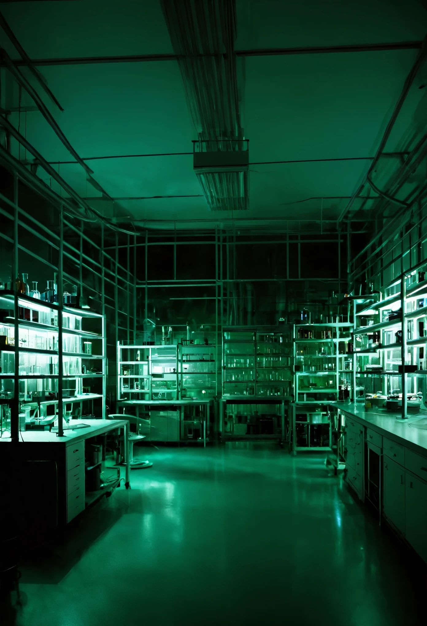 Terrifying laboratory interior at night