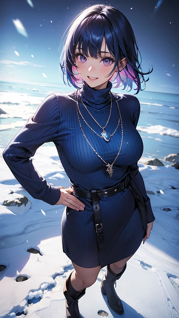 hair over one eye,aqua eyes,dark purple hair,brown hair,
(virgin killer sweater:1.28),
smile,closed mouth,
lady,mature female, cowboy shot,
(white background, simple background:1.18),
highres,official art,original,masterpiece,best quality,
(huge breasts),
<lora:Connor:0.81>