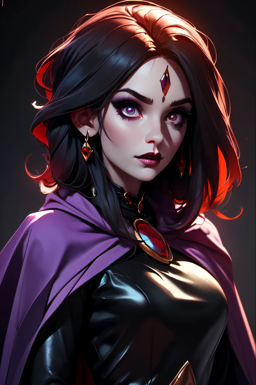 (Best Quality, 8k, Masterpiece, UHD), (Photo of Attractive Caucasian Gothic model Woman with tattoos), solo 1Girl as Raven, ((gemstone on forehead)), heavy makeup ,  cape, choker,very pale skin,Ultra Detailed Face, Detailed Lips, Fine Eyes, black lipstick, Fine Eyes