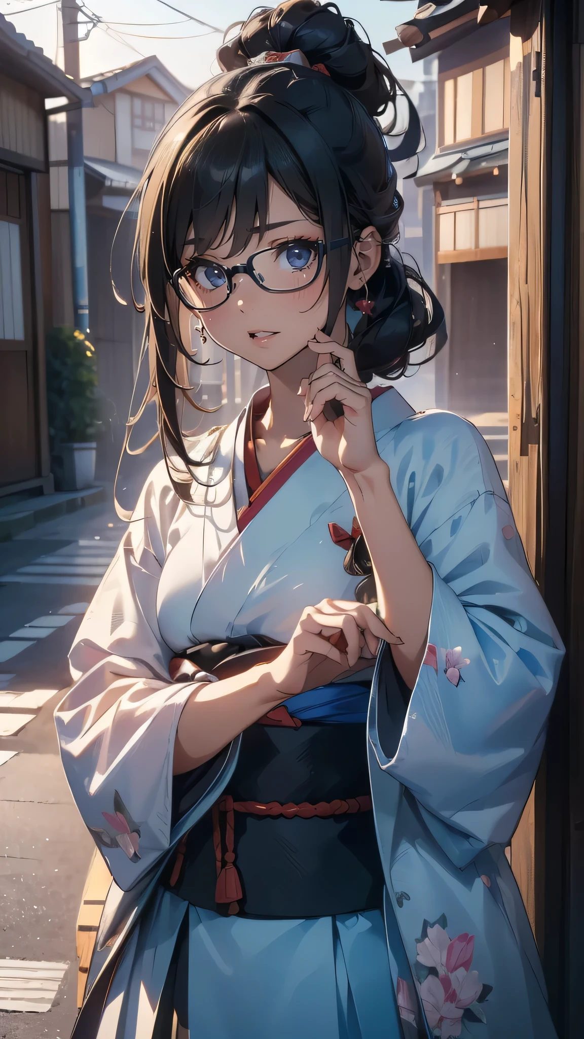 (random japanese clothes),(random pose),(random hairstyle),(Highest image quality,(8k),ultra-realistic,best quality, high quality, high definition, high quality texture,high detail,beautiful detailed,fine detailed,extremely detailed cg,detailed texture,a realistic representation of the face,masterpiece,Sense of presence),(wearing glasses:1.1)