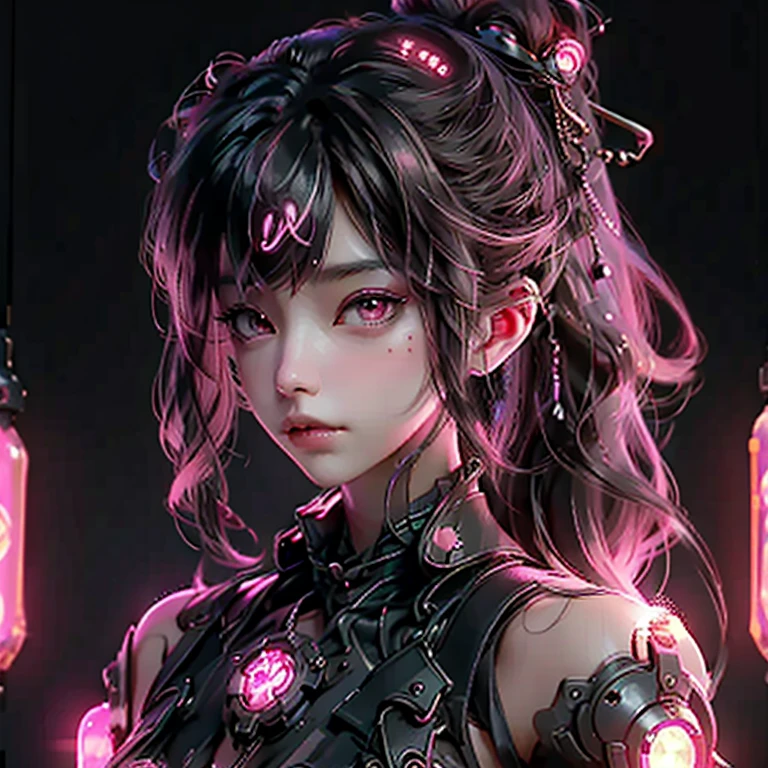 Girl beautiful steampunk Nijiexpressive_VI, detailed neon pink light from dark fantasy
