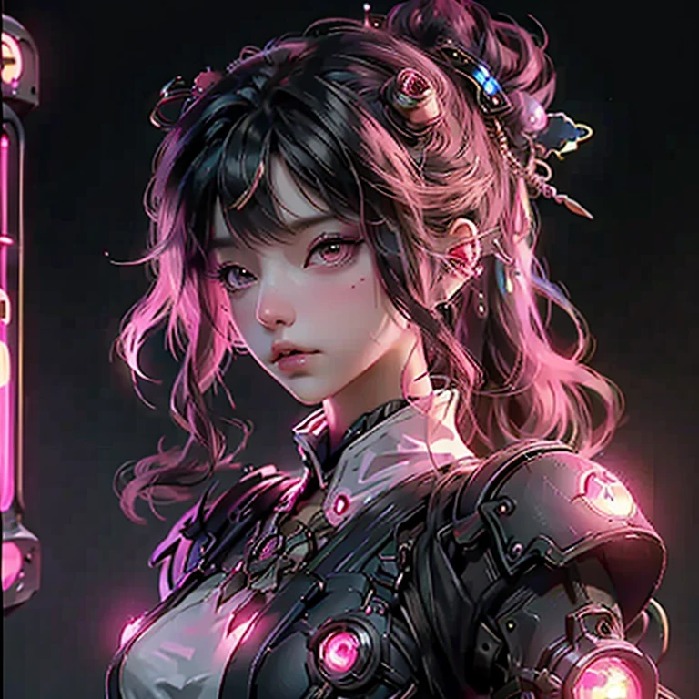 Girl beautiful steampunk Nijiexpressive_VI, detailed neon pink light from dark fantasy