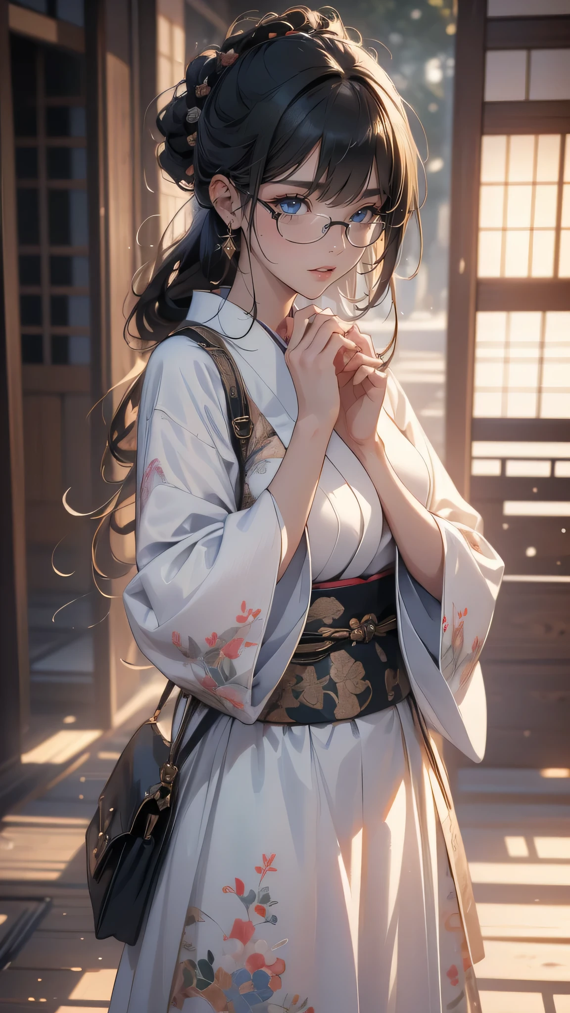 (random japanese clothes),(random pose),(random hairstyle),(Highest image quality,(8k),ultra-realistic,best quality, high quality, high definition, high quality texture,high detail,beautiful detailed,fine detailed,extremely detailed cg,detailed texture,a realistic representation of the face,masterpiece,Sense of presence),(wearing glasses:1.1)