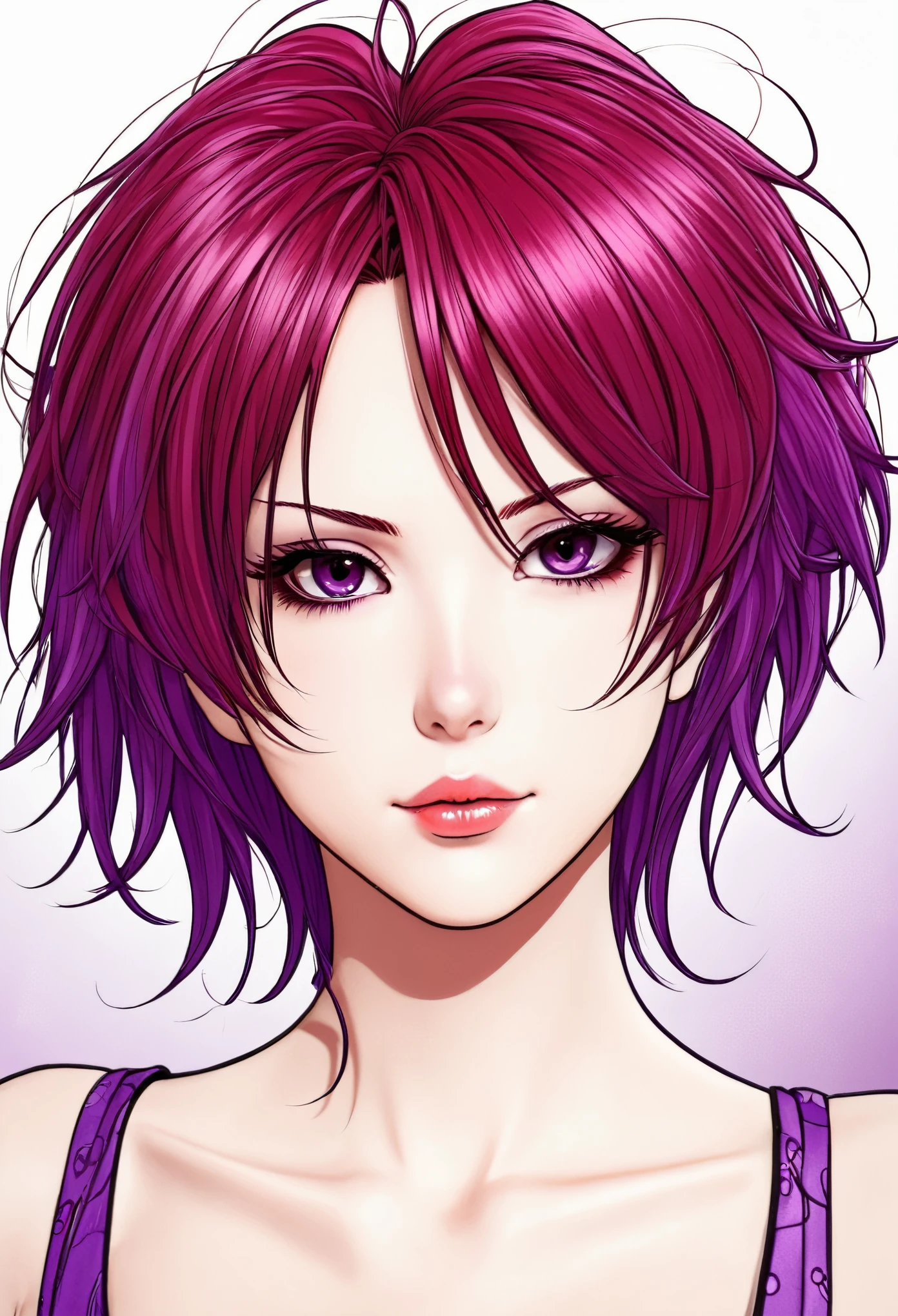 Fait moi un personnage de manga avec des cheveux rouges et Blanc avec des pouvoirs et un fond violette 