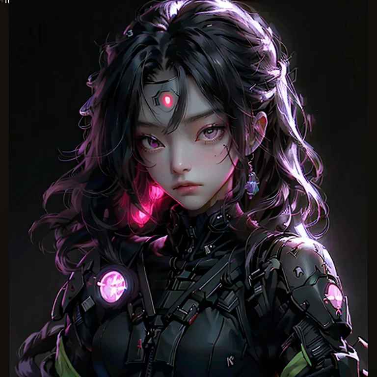 Girl beautiful hair black, soldier futuristic Nijiexpressive_VI, detailed neon dark Whitney, cinza, light from dark fantasy