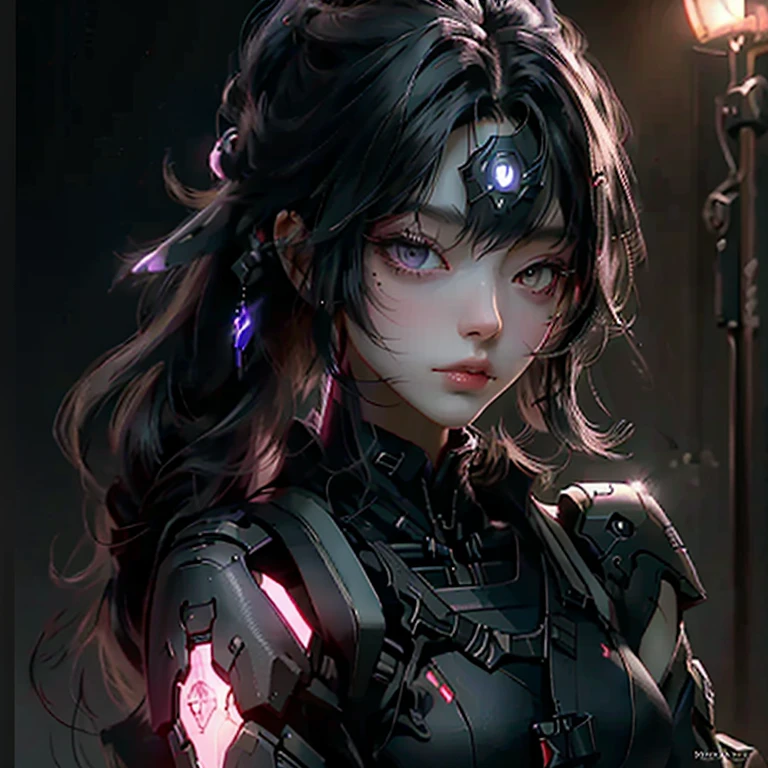 Girl beautiful hair black, soldier futuristic Nijiexpressive_VI,  detailed neon dark Whitney, cinza, light from dark fantasy 