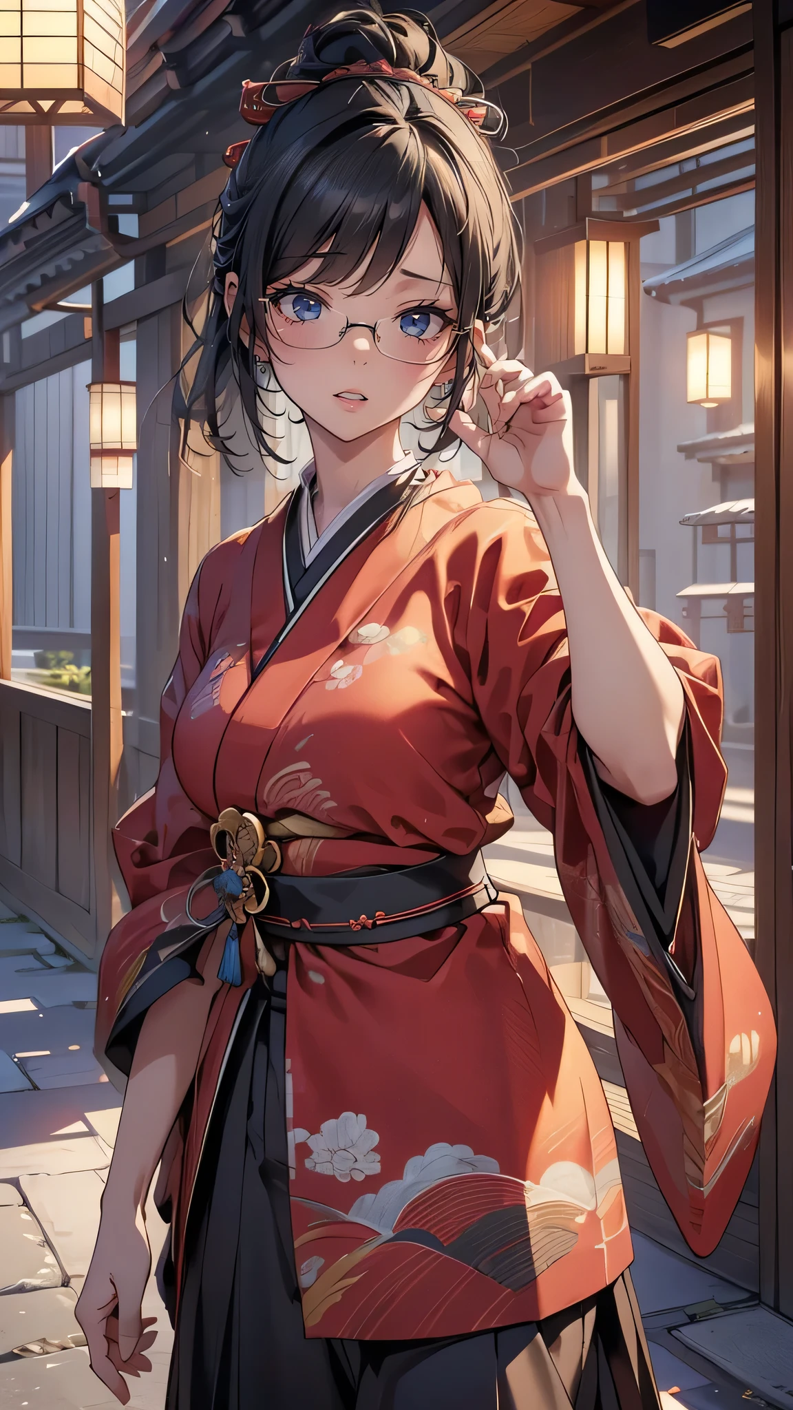 (random japanese clothes),(random pose),(random hairstyle),(Highest image quality,(8k),ultra-realistic,best quality, high quality, high definition, high quality texture,high detail,beautiful detailed,fine detailed,extremely detailed cg,detailed texture,a realistic representation of the face,masterpiece,Sense of presence),(wearing glasses:1.1)