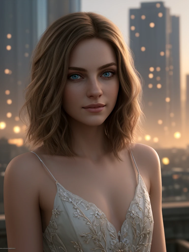 (masterpiece, best quality:1.3), cute woman with short hair, urban cityscape, morning, quiet and peaceful with soft morning light, playing of sun rays and shadows, fantasy, intricate, elegant, trending on artstation, concept art, soft focus, cinematic lighting, extremely detailed, Insanely detailed, rich colors, cinematic, detailed beautiful eyes and perfect face, depth of field, bokeh, 16k best quality