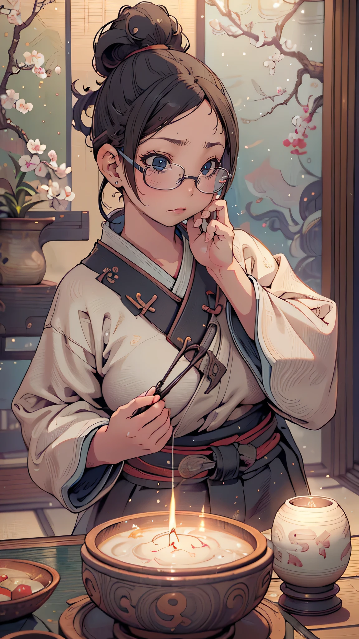 (random japanese clothes),(random pose),(random hairstyle),(Highest image quality,(8k),ultra-realistic,best quality, high quality, high definition, high quality texture,high detail,beautiful detailed,fine detailed,extremely detailed cg,detailed texture,a realistic representation of the face,masterpiece,Sense of presence),(wearing glasses:1.1)