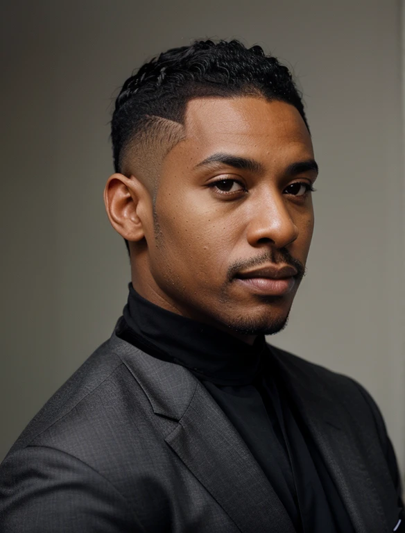 Hyper realistic portrait, back male Psychiatrist, stylish, Professional headshot, Mid 40s,handsome,modern, African American man, dark skin, African, Fade haircut. Low cut