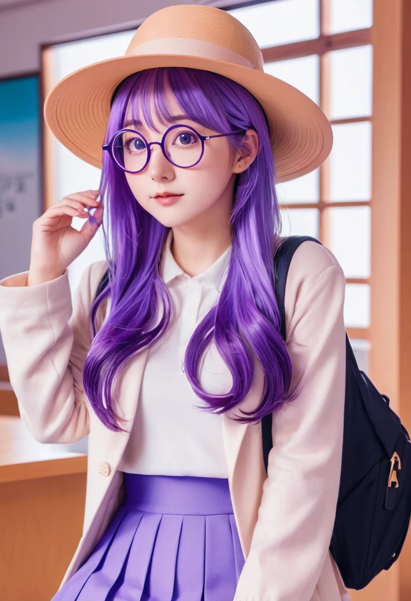 Purple hair and glasses、Anime girl in a hat, ALALE，Marin Kitagawa Fanart, Cute girl anime visuals, akira toriyama 📹, Akiri Toriyama, Anime Moe Art Style, 2022 anime style, 2 0 2 2 Anime Style, 2D Anime Style, akira toriyama style, Today&#39;s featured anime is still, Anime stills