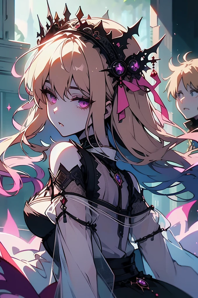 magnetvocaloid,butterfly wings headphones,
multiple girls, 2girls, yury,fingerlessgloves,
red tinted hair,face veil,