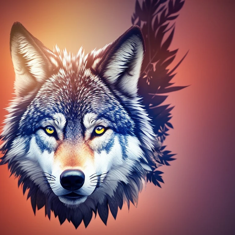 A detailed illustration face wolf, t-shirt design, tree leaves splash, t-shirt design, pastel tetradic colors, 3D vector art, cute and quirky, fantasy art, watercolor effect, bokeh, Adobe Illustrator, hand-drawn, digital painting, low-poly, soft lighting, bird's-eye view, isometric style, retro aesthetic, focused on the character, 4K resolution, photorealistic rendering, using Cinema 4D
