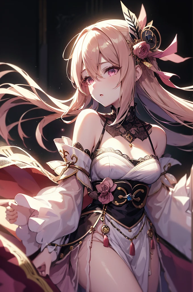 masterpiece, top quality, high_resolution, fine detail, very detailed and beautiful, distinct_image, 1个女妩, Solo,Blonde,Front facing, Red eyes, (huge breasts), (),(long skirt),(thighhigh),sister costume,veil,