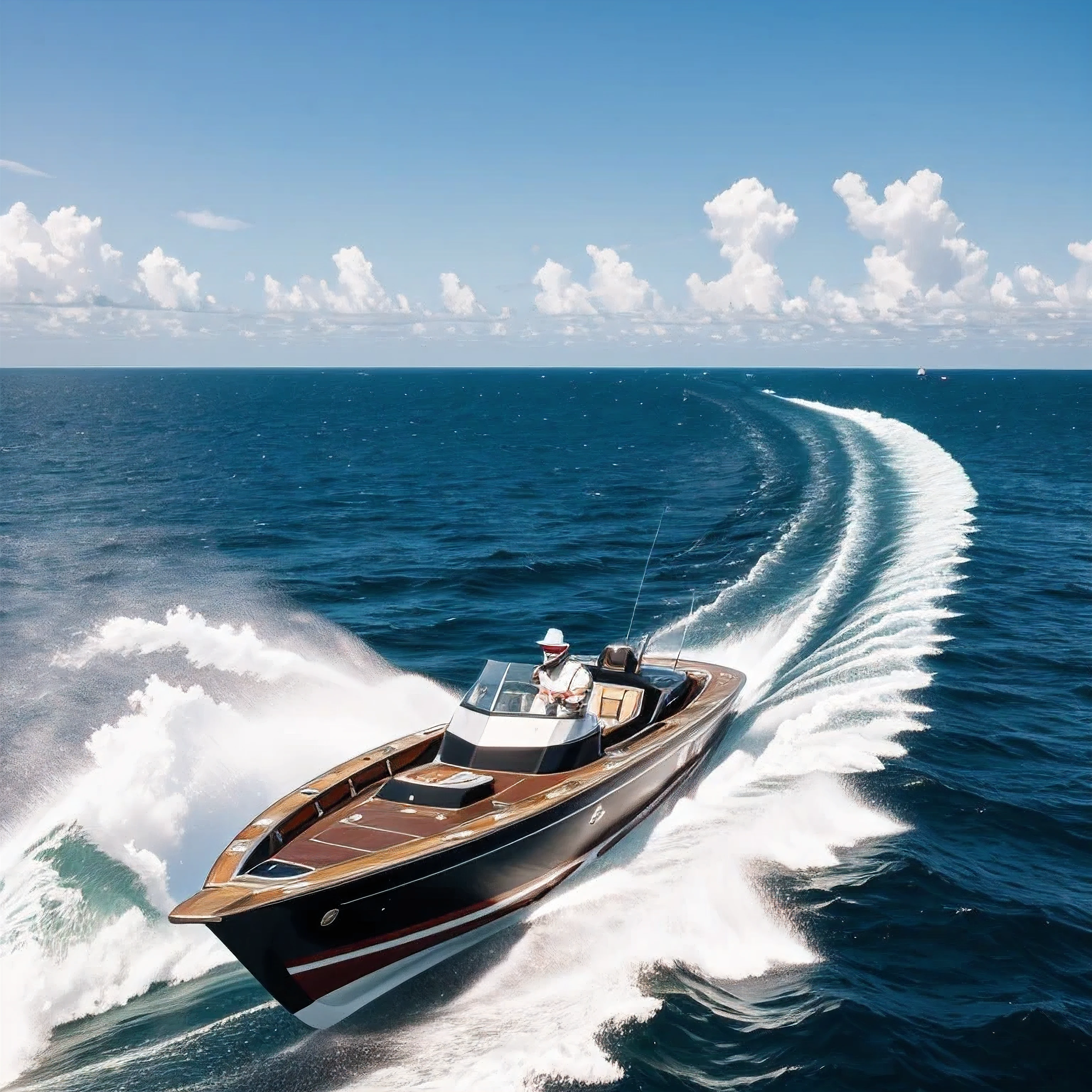 A very beautiful cigarette boat speeding across the ocean surface