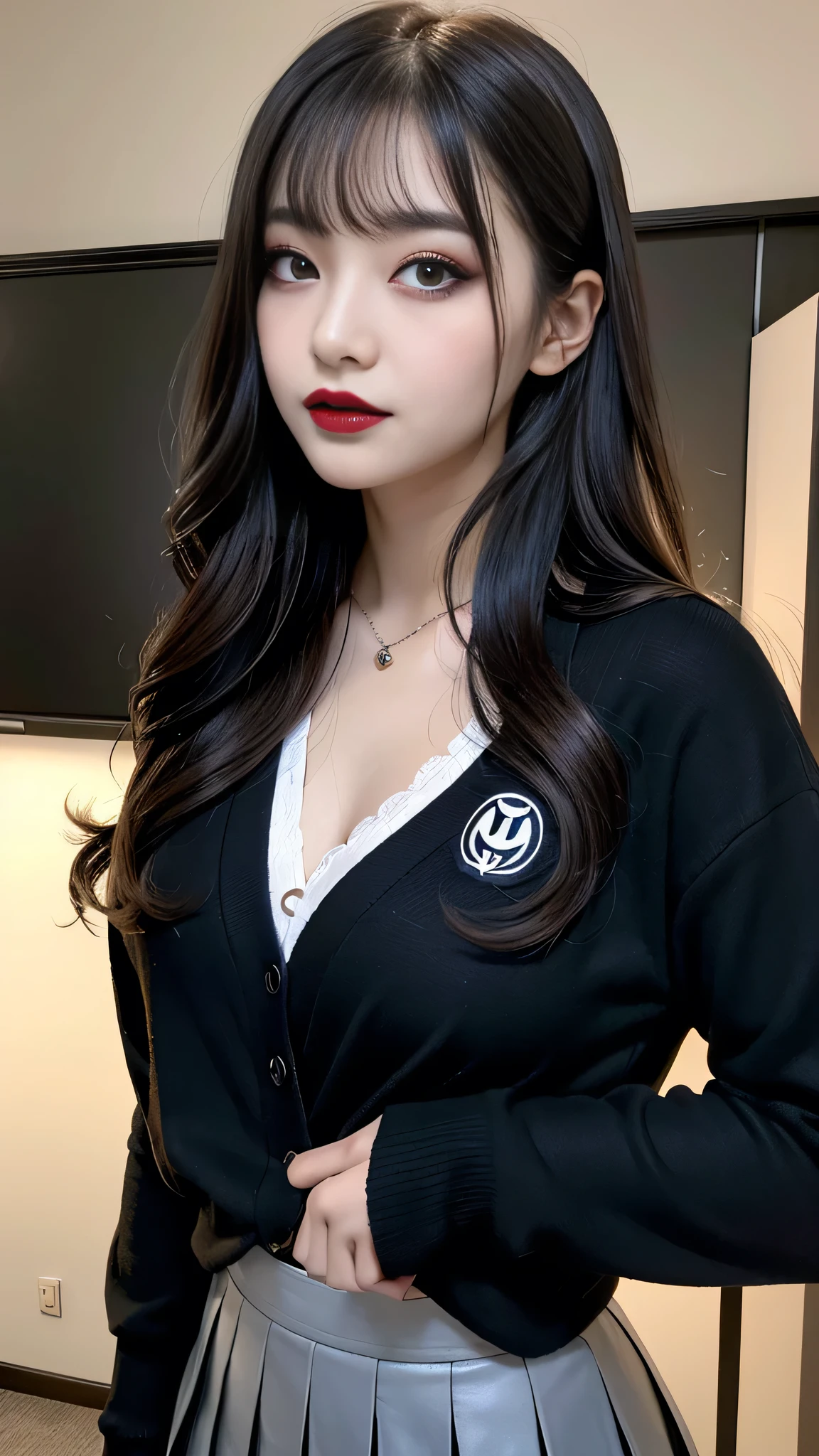 Medium shot, medium shot, depth of field, bust, upper body, cinematic angle, masterpiece, best quality, super detailed, CG, 8K wallpaper, pretty face, delicate eyes, a maiden, solo, white long hair, yellow eyes, hairpin, white shirt, black hooded jacket, black baseball cap, black stockings, black over-the-knee boots, sunset, medieval port, harbor, detailed water surface, sun reflection
