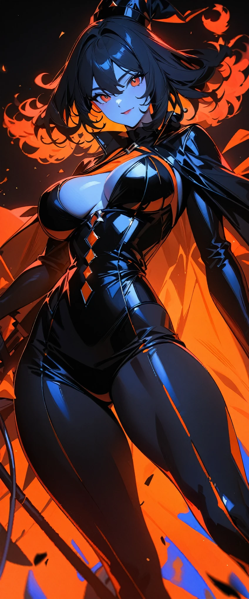 (highest quality:1.2, Very detailed, Latest, Vibrant, Ultra-high resolution, High Contrast, masterpiece:1.2, highest quality, Best aesthetics), (((1 girl))), Sexy witch, Mature woman&#39;s body, Seductive body lines, Narrow waist, Witch Robe, Witch Hat, An elegant robe with a red and black design., Skirt with slit, A dress with fine lace, gem, detailed ornaments, Purple Tent, Decorated purple flowers, Dark color palette, Insufficient lighting, Witch-made potion, Magic circle and tapestry hanging on the wall,