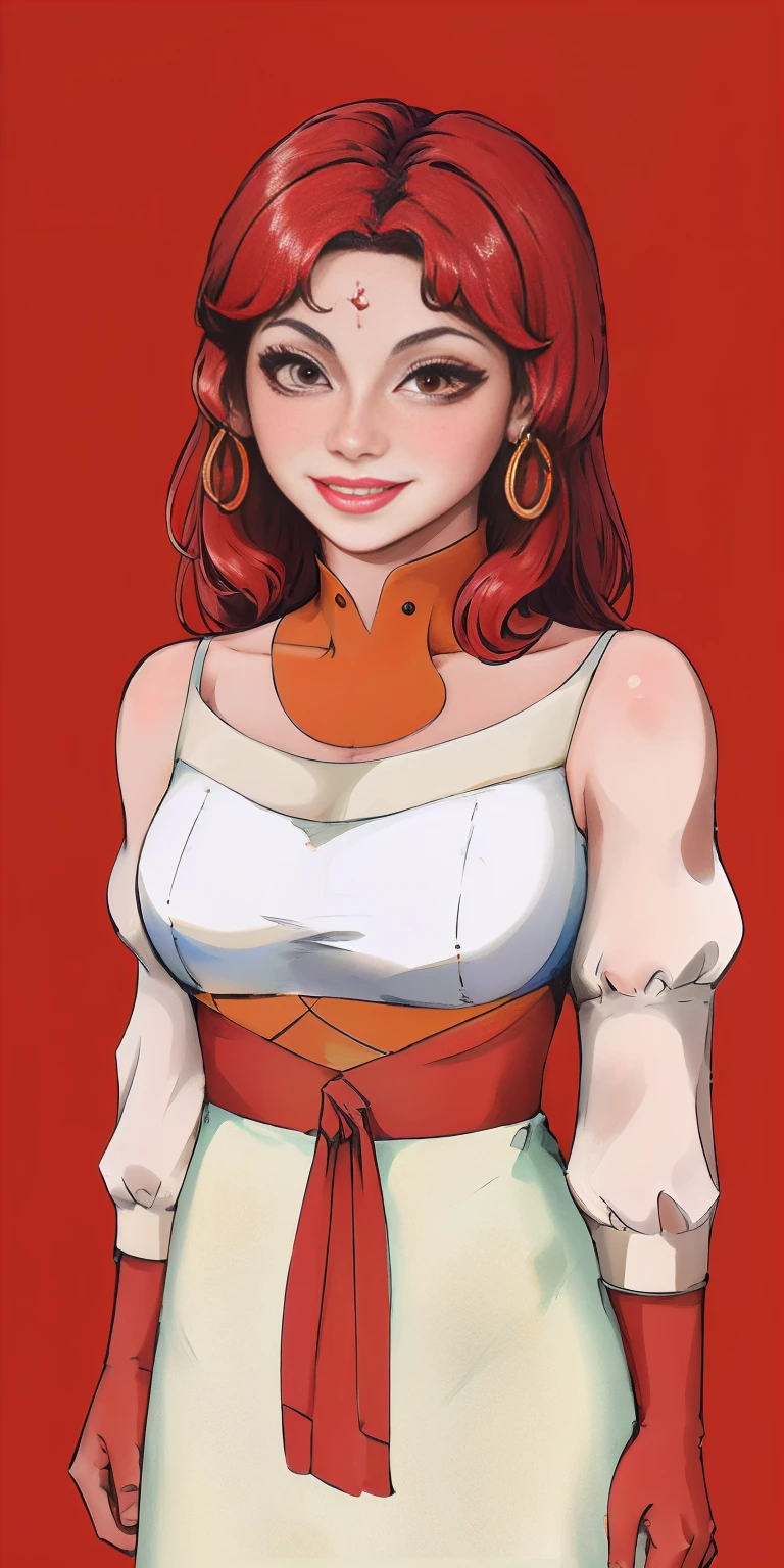 (masterpiece, best quality, 4k, 1girlsolo, 1MILF, smile, red cheeks, plain background:1.2)