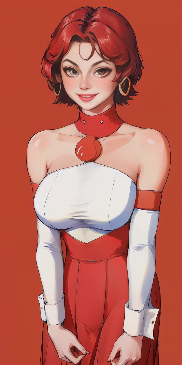 (masterpiece, best quality, 4k, 1girlsolo, 1MILF, mmplatz, smile, red cheeks, plain background:1.2) 