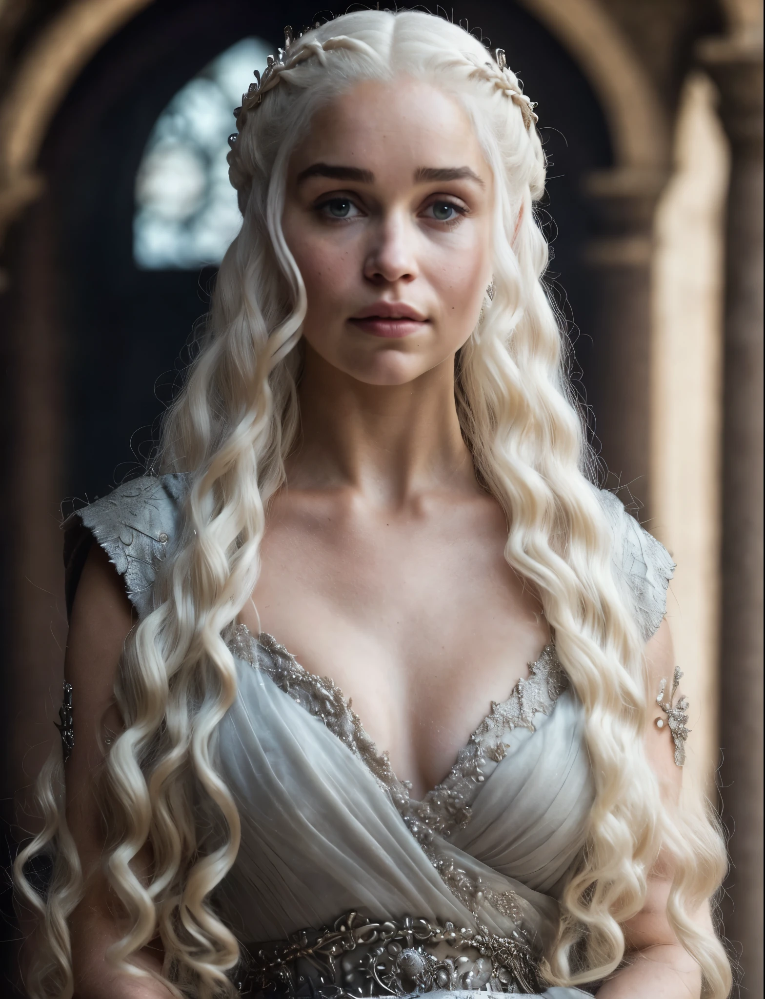 Royal Satin dress, Perfect eyes, flawless Beauty, pierced eyes, Masterpiece, Daenerys Targaryen, Gorgeous woman, queen, beautiful braided hair, thick figure, curvy, Queen Lady, Princess of Dragonstone, black mole on breast, The Unburnt, Queen of Meereen, Queen of the Andals, the Rhoynar and the First Men (claimant), Protector of the Seven Kingdoms (claimant), Khaleesi of the Great Grass Sea, Breaker of Shackles, Mother of Dragons, The One Who Was Promised, Lady of Dragonstone , 45 years Old, she is a Full growned lady now, beautiful mature lady, the queen, milf beauty, mature queen, Best quality, a small, charming Beauty, a captivating woman, fully ripen milf body, lustful queen, alluring appearance, unrivaled beauty, wonderful breasts, large breasts, mediaeval erotic costumes, a Game of Thrones-inspired costume, a close-up of a woman from the middle ages, Daenerys Targaryen, Daenerys, resembles Emilia Clarke, Emilia Clarke, scene from "Game of Throne," deep cleavage, warrior princess, healthy body, perfect thick body, attractive figure, fleshy body, style of "Game of Throne," beautiful lady, beautiful woman, mediaeval clothes, stunning woman, 8K, insane details, dress made of clothes and jewelry, perfect hair, styled hair, high clarity eyes, perfect hands, perfect fingers, perfect eyes