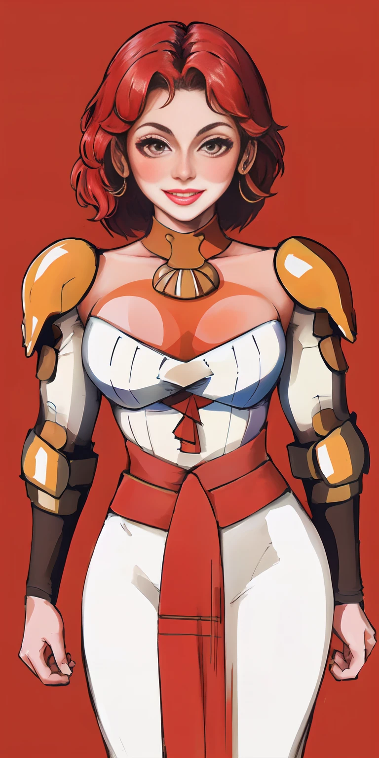 (masterpiece, best quality, 4k, 1girlsolo, 1MILF, mmplatz, smile, red cheeks, plain background:1.2) Funger, Female Knight