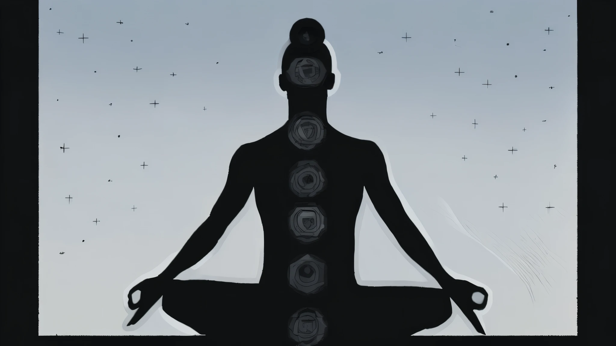 drawing of person Meditating in the immensity of outer space