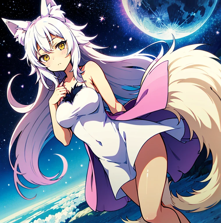anime girl with cat ears and tail in a white dress, neferpitou, holo is a wolf girl, anime catgirl, white cat girl, cute anime catgirl, seductive anime girl, beautiful anime catgirl, white - haired fox, holo if a wolf girl, wolf ears, attractive cat girl, nyaruko-san, anime moe artstyle