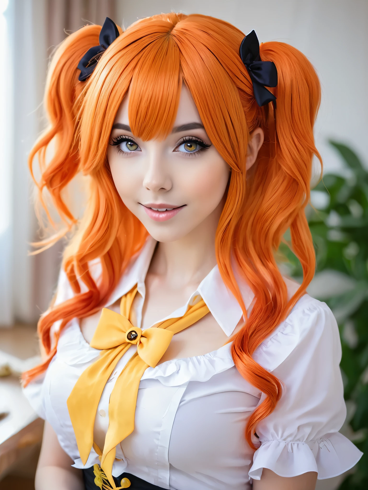 there is a woman with Rote Haare posing for a picture, amouranth, besser bekannt als Amouranth, Abonnieren, Amouranth als Superschurke, madison beer as Abonnieren, Rote Haare, Cosplay costume, orange leuchtendes Haar, Young beautiful Amouranth, belle delphine, karottenfarbenes Haar, Abonnieren outfit, ayaka Cosplay costume