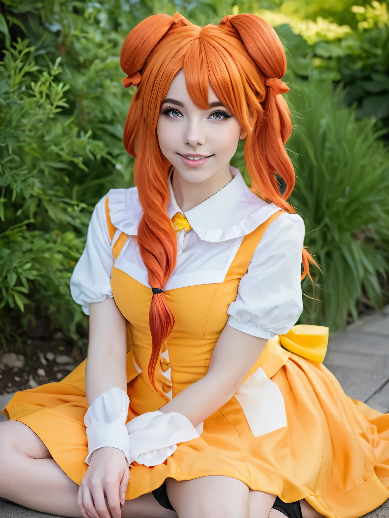 there is a woman with Rote Haare posing for a picture, amouranth, besser bekannt als Amouranth, Abonnieren, Amouranth als Superschurke, madison beer as Abonnieren, Rote Haare, Cosplay costume, orange leuchtendes Haar, Young beautiful Amouranth, belle delphine, karottenfarbenes Haar, Abonnieren outfit, ayaka Cosplay costume