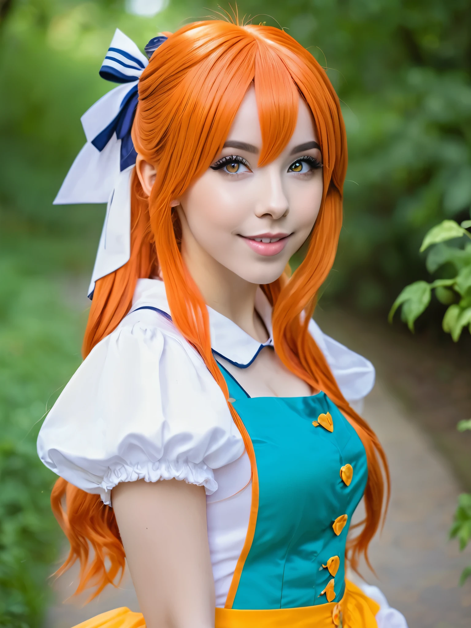 there is a woman with Rote Haare posing for a picture, amouranth, besser bekannt als Amouranth, Abonnieren, Amouranth als Superschurke, madison beer as Abonnieren, Rote Haare, Cosplay costume, orange leuchtendes Haar, Young beautiful Amouranth, belle delphine, karottenfarbenes Haar, Abonnieren outfit, ayaka Cosplay costume