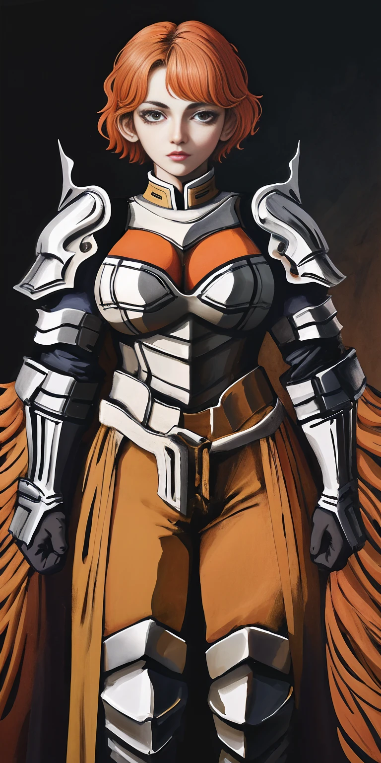 funger, very detailed illustration, 1girl, big breasts, high res high quality, masterpiece, looking at viewer, (knight), orange hair, absurdness, ultra-detailed, short hair