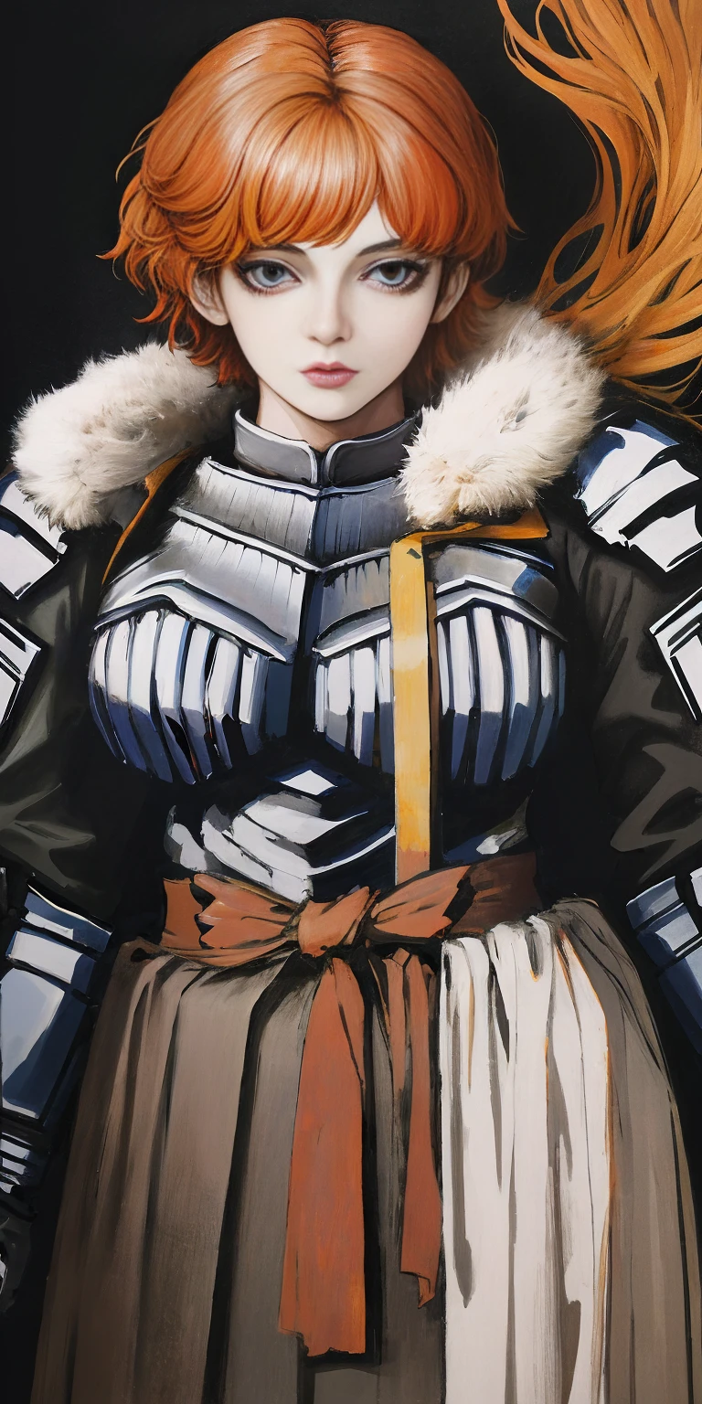 funger, very detailed illustration, 1girl, big breasts, high res high quality, masterpiece, looking at viewer, (knight), orange hair, absurdness, ultra-detailed, short hair