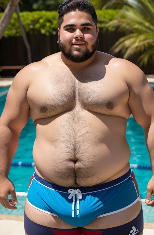 (Cabelo loiro), rosto com pouca barba e pouco bico de, Rostos de diferentes nacionalidades, Young man aged 17, chubby, extremely thick thighs, large belly, wearing only gray or blue or black or white or red swimming trunks. He doesn't wear clothes. . He's gesturing with his hands. He is sitting in the luxurious armchair. He holds a cell phone in his hand. He wears a gold watch on his wrist. He wears several Nordic bracelets on his wrist.. He wears a Nordic chain around his neck or he wears a gold chain around his neck. wearing sunglasses. wearing hat, wearing cap. hand on groin, hand over groin, hands close to the groin area.
