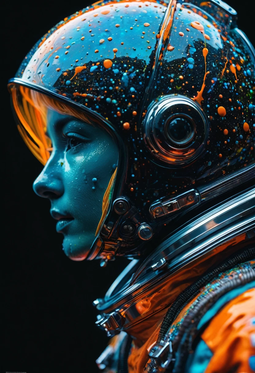 8K, ARTISTIC photogrAphy, best quAlity, mAsterpiece: 1.2), A (potrAit:1.2)  ASTRONAUT  ORANGE, full body RAW candid cinema, cyan hair, 16mm, color graded portra 400 film, remarkable color, ultra realistic, sad admosphere, dark lighting, oppressive atmosphere, depressive colors, kodak portra 400, photograph,r, Natural Light,  Pinhead lighgts, blur reflection, Brush Strokes, Smooth, abstract, Splatter, Oil On Canvas, rainbow colors, fractal isometrics details bioluminescens : a stunning realistic photograph of wet bone structure, 3d render, octane render, intricately detailed, titanium decorative headdress, cinematic, trending on artstation | Isometric | Centered