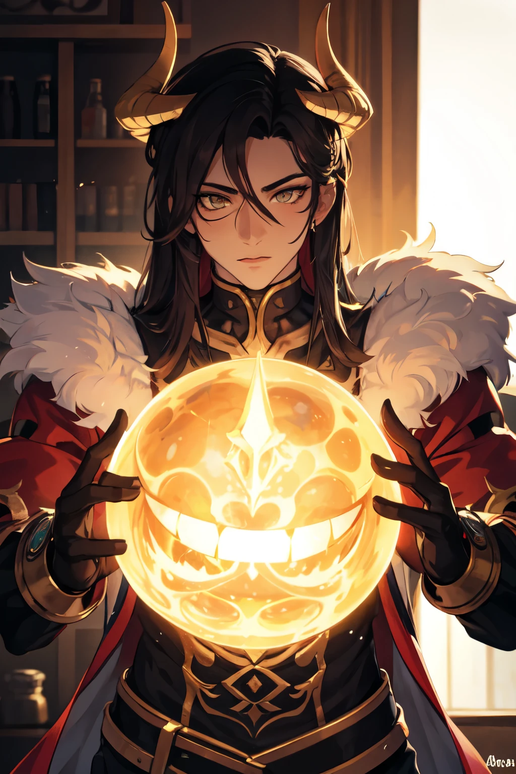 masculino, human-demon hybrid, pele moreno, amber colored eyes
