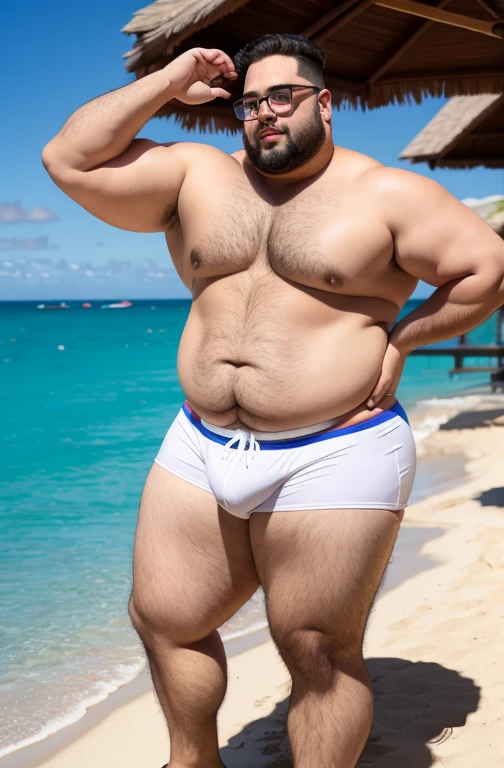 wearing prescription glasses, cabelo cortado no 1 na lateral. He gestures by making obscene gestures with his hands, (Cabelo loiro ou grisalho), rosto com pouca barba e pouco bico de, Rostos de diferentes nacionalidades, Jovem de 67 Anos,  plump, chubby, extremely thick thighs, large belly, wearing only white swim trunks, vermelho,vcinza ou preto ou branco ou vermelho. He doesn&#39;t wear clothes. . He's gesturing with his hands. He is sitting on the luxurious chair. He holds a cell phone in his hand. (((He wears a gold watch on his wrist. He wears several Nordic bracelets on his wrist.. He wears a Nordic chain around his neck or he wears a gold chain around his neck. wearing sunglasses. wearing hat, wearing cap. hand on groin, (hand over groin), (hands close to the groin area). scratching the groin )))
