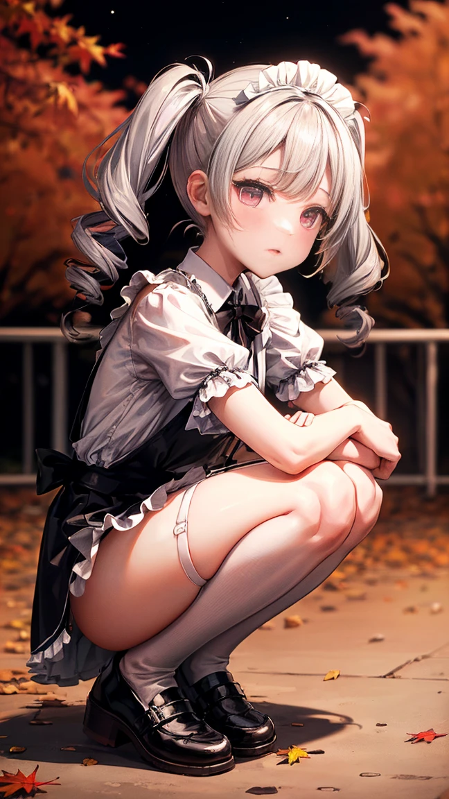 (BESTquality:1.2),(Super Resolution),(Cute Women),(Frilled Skirt),(Thin suspenders),(garter belt),(White knee socks),(DOUBLE hand behind head:1.3),(Photo session with dynamic poses with legs spread wide),(Maid Idol:1.3),(Public broadcast of squats:1.5),(Short hair),,(PINK Panties:1.2)　,(Skirt lift:1.2),(Fall and fall backwards:1.3),((Falling with legs wide open:1.3)),(Live broadcast in the park at night:1.3),(Full body:1.2),(lowangle:1.3),　　　　　　　　　　,(Slim body:1.3),(High twin tail hair:1.5),(｛　Elbe (:1.3　　｝)