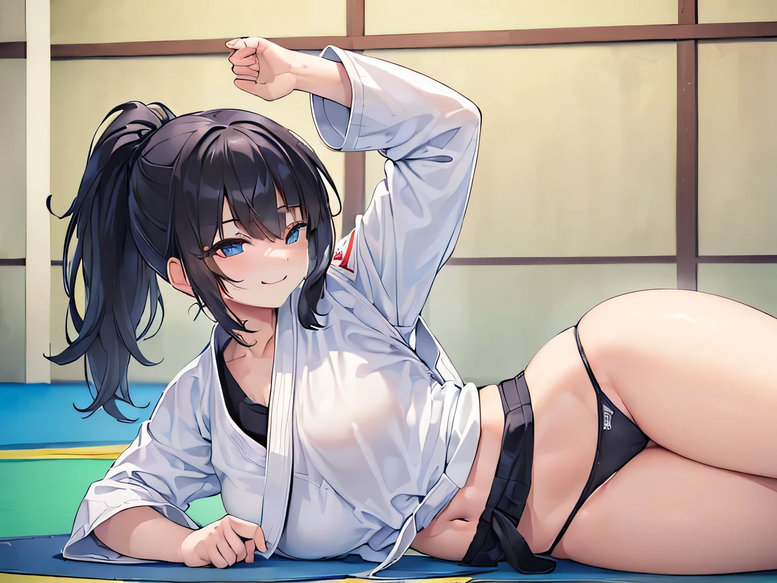 A provocative, smirking expression、