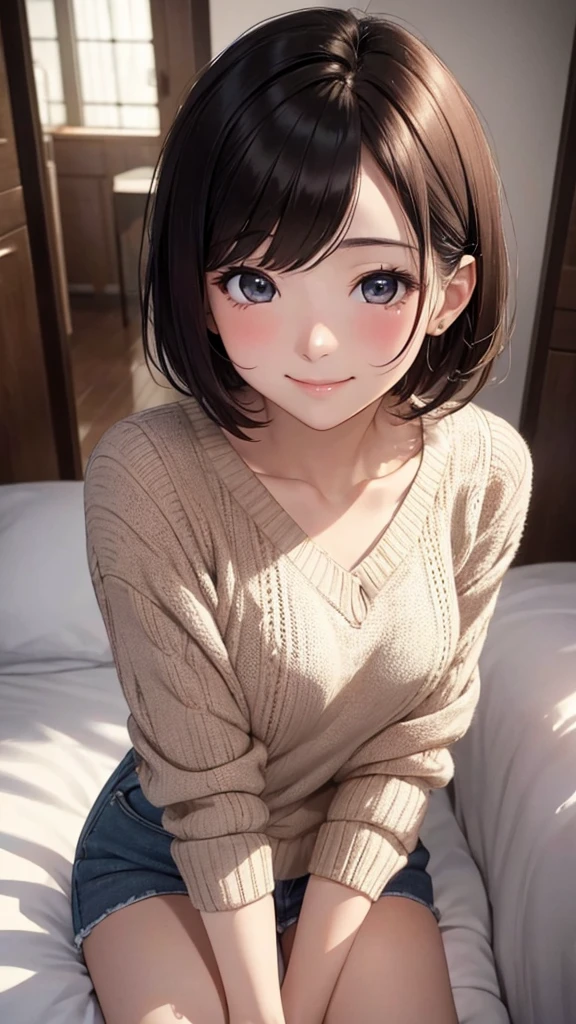 30-year-old female、smile、Short Hair、Blushing、Masterpiece、high resolution、16K