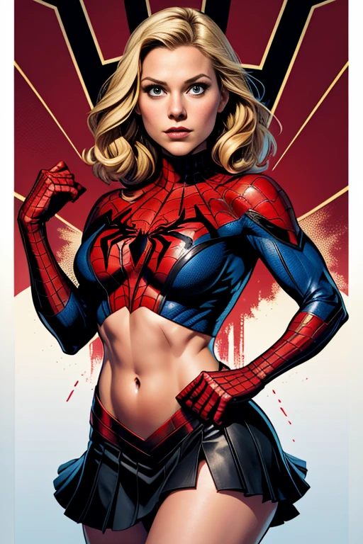 Anna Tove、Marvel Comics Movie Poster, Very beautiful, Movies about Spiderman, sexy, whole body, I'm wearing a skirt、Premiere date, Poster、belly buttonを突き出す、new york、She's wearing a torn Spider-Man suit,The suit is torn、Wearing a skirt、 Red and black color scheme,dynamic、masterpiece、highest quality、Ultra-detailed、Very detailed、A delicate and beautiful shine、超A high resolution、Cinematic,Break,Breakdrop,(Torn clothes:1.5), (Wet clothes:1.4), Bare shoulders,Real Rain,Wet Hair,belly button、Exposing Skin、Showing off her sexy shoulders