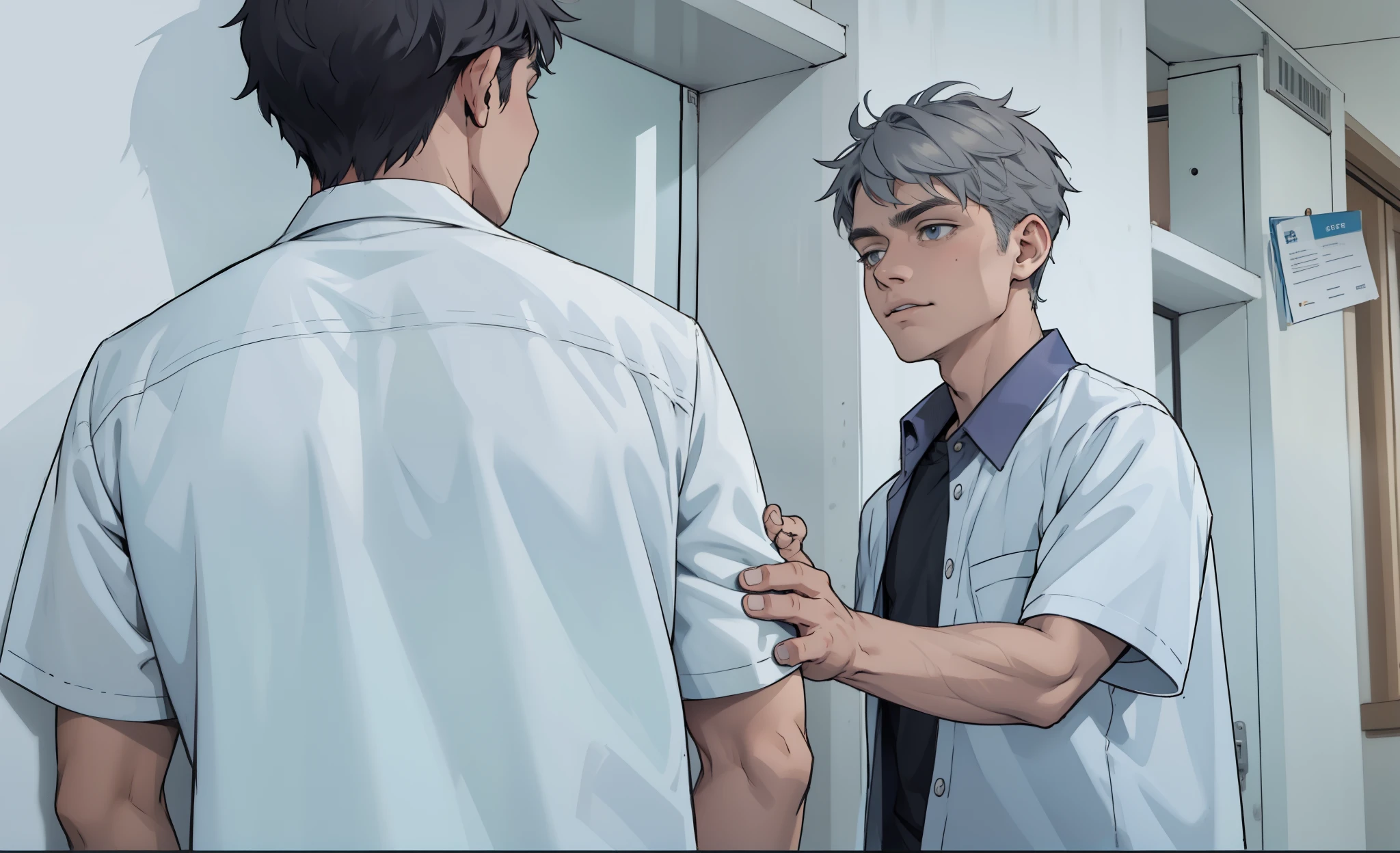 hay dos chicos uno ce cabello gris