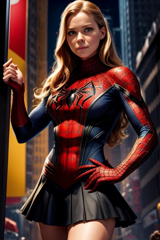 Anna Tove、Marvel Comics Movie Poster, Very beautiful, Movies about Spiderman, sexy, whole body, I'm wearing a skirt、Premiere date, Poster、belly buttonを突き出す、new york、She&#39;s wearing a torn Spider-Man suit,The suit is torn、Wearing a skirt、 Red and black color scheme,dynamic、masterpiece、highest quality、Ultra-detailed、Very detailed、A delicate and beautiful shine、超A high resolution、Cinematic,Break,Breakdrop,(Torn clothes:1.5), (Wet clothes:1.4), Bare shoulders,Real Rain,Wet Hair,belly button、Exposing Skin、Showing off her sexy shoulders