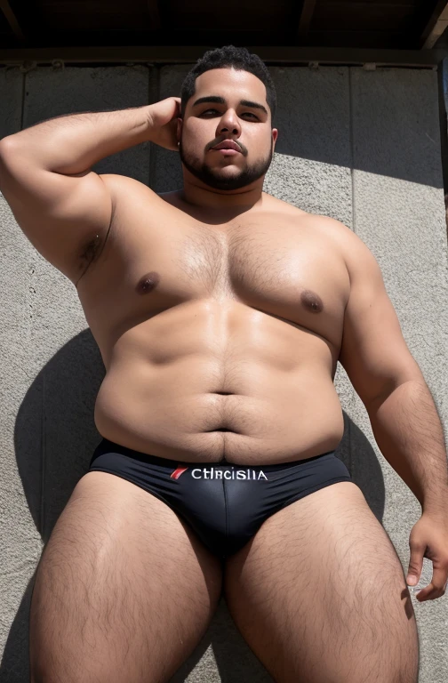 Sentado na cadeira de praia, photo shoot in a professional studio,   (Cabelo loiro), rosto com pouca barba e pouco bico de, Rostos de diferentes nacionalidades, Young man aged 57, chubby, extremely thick thighs, large belly, wearing only white swim trunks, vermelho,vcinza ou preto ou branco ou vermelho. He doesn&#39;t wear clothes. . He's gesturing with his hands. He is sitting on the luxurious chair. He holds a cell phone in his hand. (((He wears a gold watch on his wrist. He wears several Nordic bracelets on his wrist.. He wears a Nordic chain around his neck or he wears a gold chain around his neck. wearing sunglasses. wearing hat, wearing cap. hand on groin, hand over groin, hands close to the groin area. scratching the groin )))
