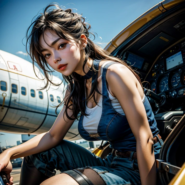 The story of one female aircraft mechanic。She is very attractive and beautiful。She is a beautiful woman who is so cute and sexy that it&#39;s hard to believe she&#39;s 32 years old.。I usually wear khaki green overalls at work.、Wearing brown leather boots, A narrow hangar with a low ceiling、((Right behind、A bright red reciprocating engine plane used for aerobatic flying is parked here.))。The aircraft is equipped with a single engine.、Equipped with a wooden propeller((It&#39;s a very beautiful mid-wing aircraft.。)), hot〜While saying、The girl took off her overalls from the top half.、The sleeves were wrapped around the waist.。Rui々Her beautiful skin and white tank top look very pretty.。A tight tank top accentuates her voluptuous cleavage。Tight abdominal muscles、You would never guess from her soft-looking breasts., When you notice this、He smiled at me while holding the wrench., Her sweat makes her sex appeal stand out even more., I was fascinated by the beautiful aircraft and the attractive women.。, Did you do any engine maintenance?、on her upper body、There is oil from the aircraft here and there.。,  Did he think I was looking at his chest?、He looks at me with a slightly grinning expression.。, Her chest is certainly captivating、It seems that there is a big misunderstanding.。, Even when she teases, her appearance is somehow seductive, so it&#39;s no wonder that everyone is captivated by her.。, Dynamic perspective,